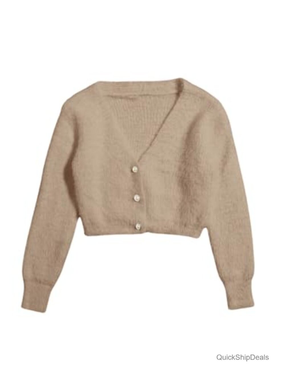 Women's Faux Fur Cropped Cardigan Sweater Open Front Pearl Button V-Neck